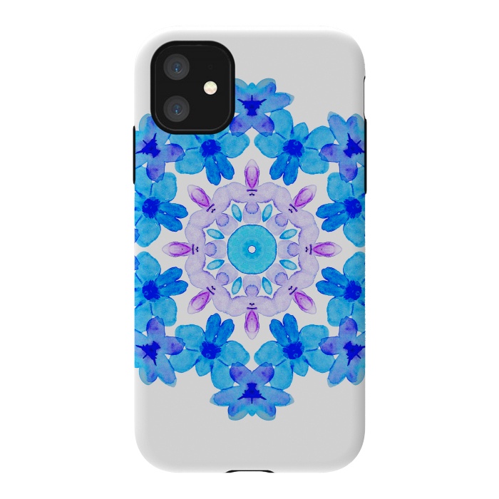 iPhone 11 StrongFit Flower Mandala Violet Blue Watercolor Floral Art by Boriana Giormova