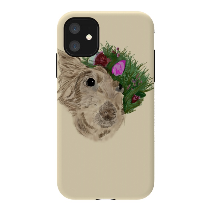 iPhone 11 StrongFit Flowers with dog by Merveilleux Clement
