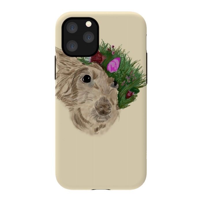 iPhone 11 Pro StrongFit Flowers with dog by Merveilleux Clement