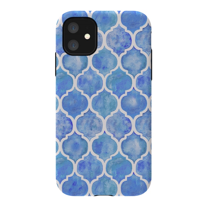 iPhone 11 StrongFit Cornflower Blue Textured Moroccan Pattern by Micklyn Le Feuvre