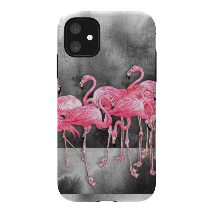 iPhone 11 StrongFit Pink Flamingos in Watercolor & Ink by Micklyn Le Feuvre