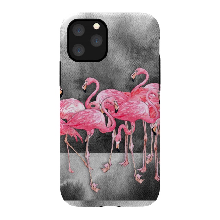 iPhone 11 Pro StrongFit Pink Flamingos in Watercolor & Ink by Micklyn Le Feuvre