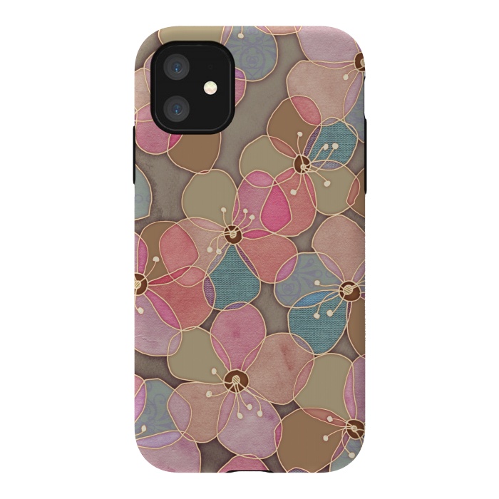 iPhone 11 StrongFit Simple Floral in Soft Neutrals and Pink by Micklyn Le Feuvre