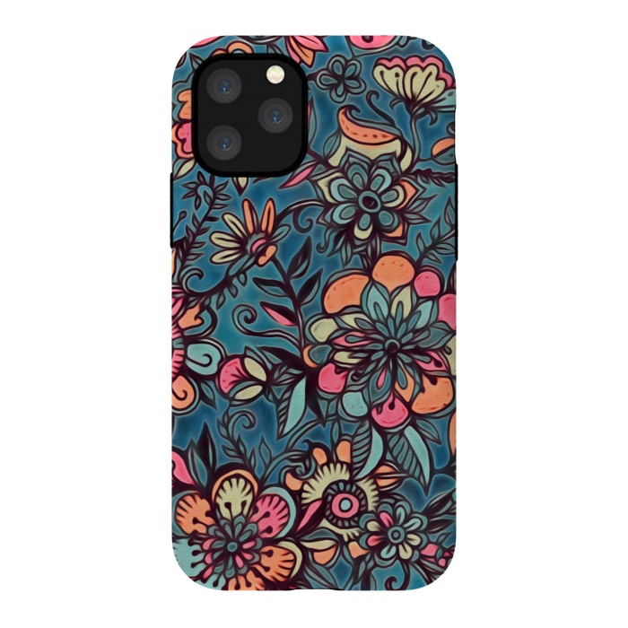 iPhone 11 Pro StrongFit Sweet Spring Floral - melon pink, butterscotch & teal by Micklyn Le Feuvre