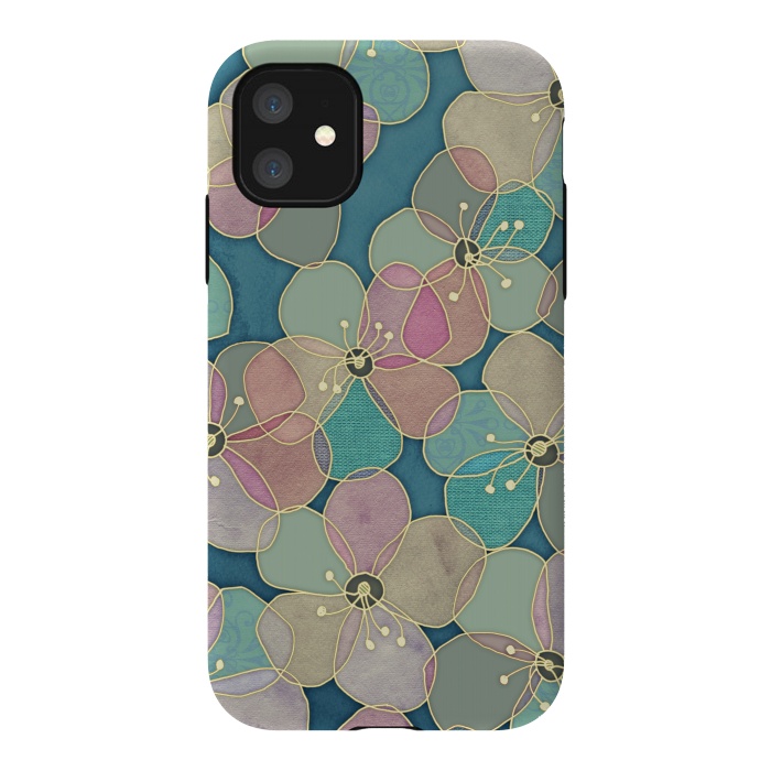 iPhone 11 StrongFit It's Always Summer Somewhere - floral pattern on teal by Micklyn Le Feuvre
