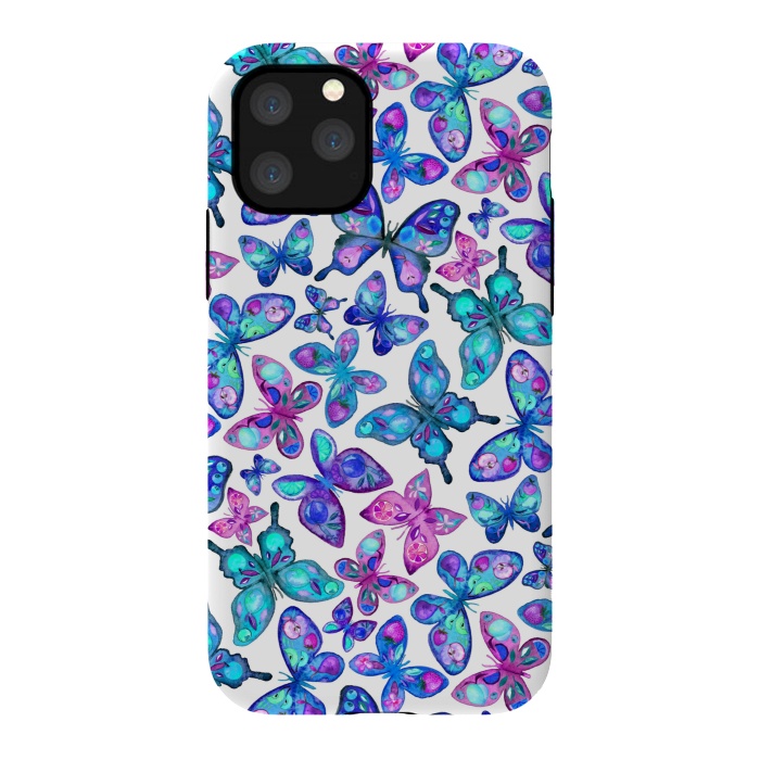 iPhone 11 Pro StrongFit Watercolor Fruit Patterned Butterflies - aqua and sapphire by Micklyn Le Feuvre