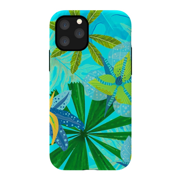 iPhone 11 Pro StrongFit Watercolor Abstract Teal and Blue Aloha tropical Jungle by  Utart