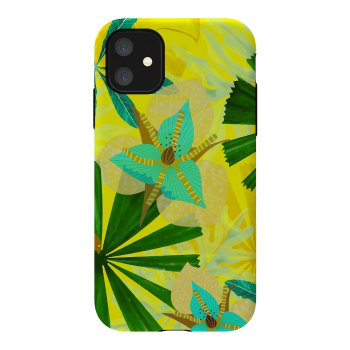 iPhone 11 StrongFit Colorful Yellow Green and teal Abstract Aloha Tropical Jungle by  Utart