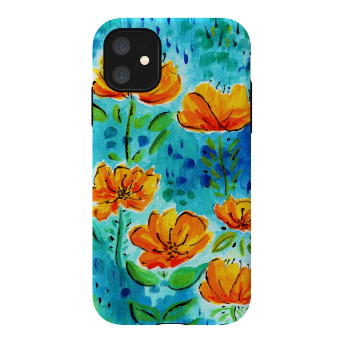 iPhone 11 StrongFit Abstract Orange Poppies by Tigatiga
