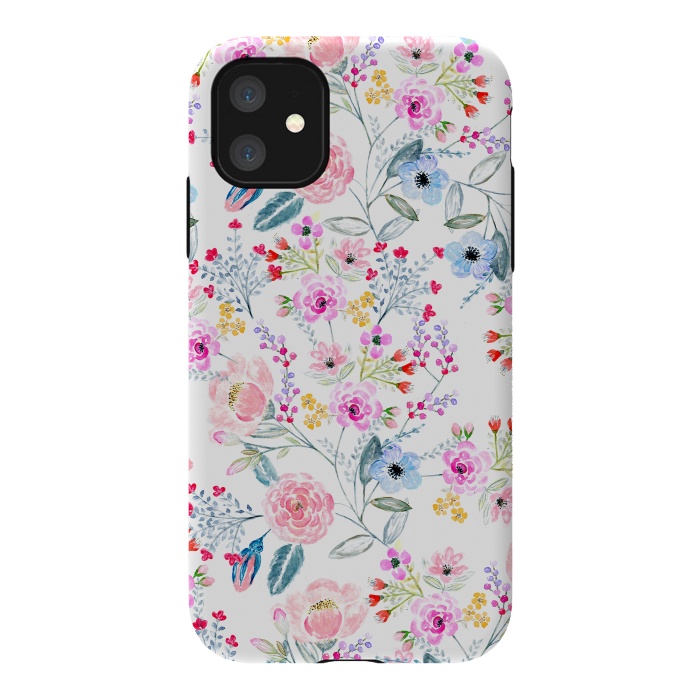 iPhone 11 StrongFit Vintage floral Watercolor hand paint design by InovArts