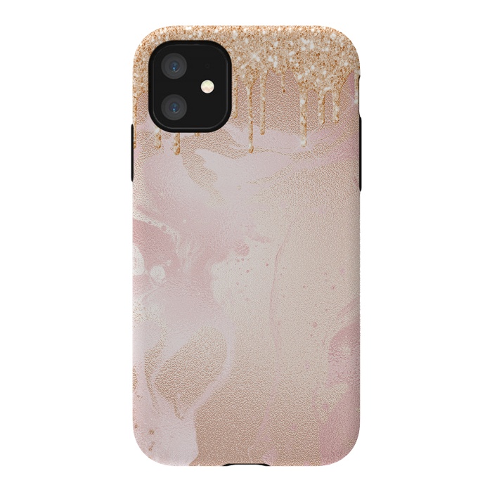 iPhone 11 StrongFit Gold Glitter Rain on Blush Marble by  Utart