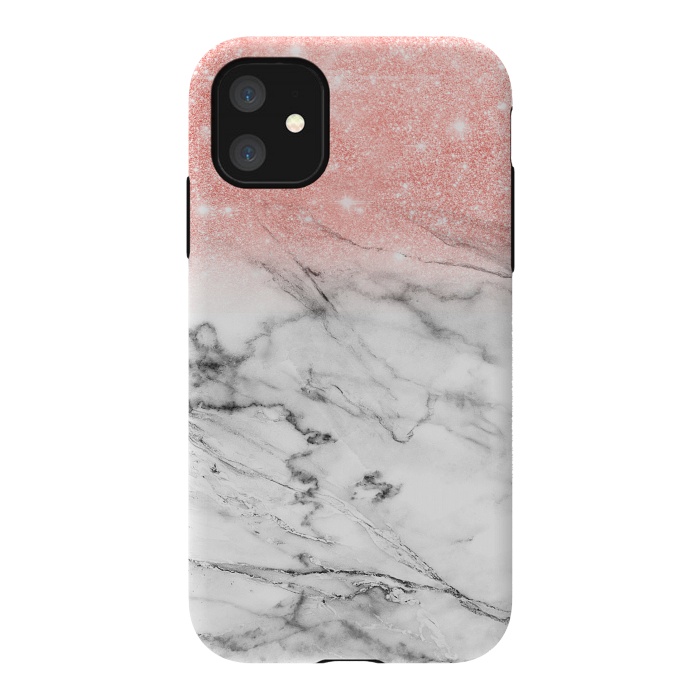 iPhone 11 StrongFit Rose Gold Glitter on Marble by  Utart