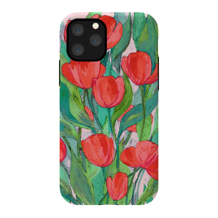iPhone 11 Pro StrongFit Blooming Red Tulips in Gouache  by Micklyn Le Feuvre