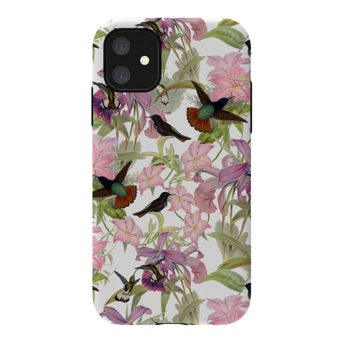 iPhone 11 StrongFit Hummingbirds and Tropical Flowers by  Utart