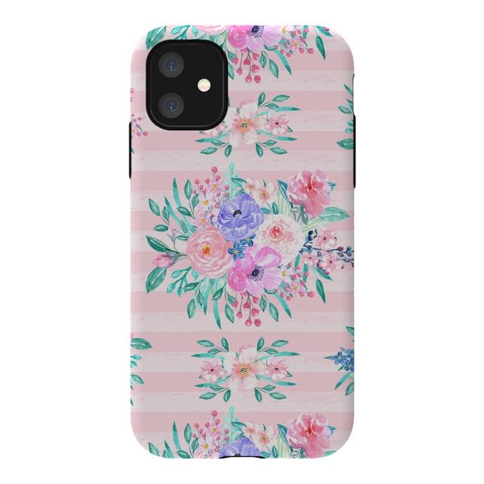 iPhone 11 StrongFit Beautiful watercolor garden floral paint by InovArts