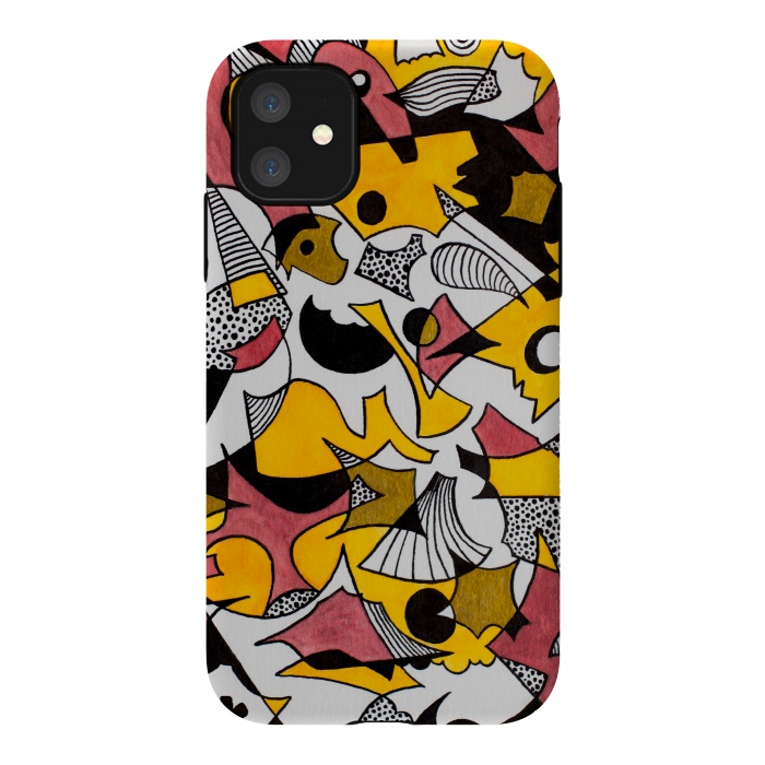iPhone 11 StrongFit Abstract Shapes in Yellow, Red and Gold by Paula Ohreen