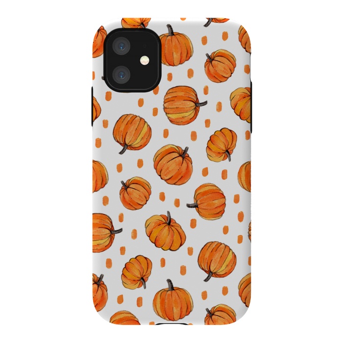 iPhone 11 StrongFit Little Gouache Pumpkins with Dots on White by Micklyn Le Feuvre