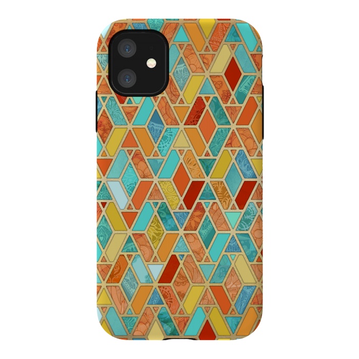 iPhone 11 StrongFit Tangerine and Turquoise Geometric Fall Pattern by Micklyn Le Feuvre
