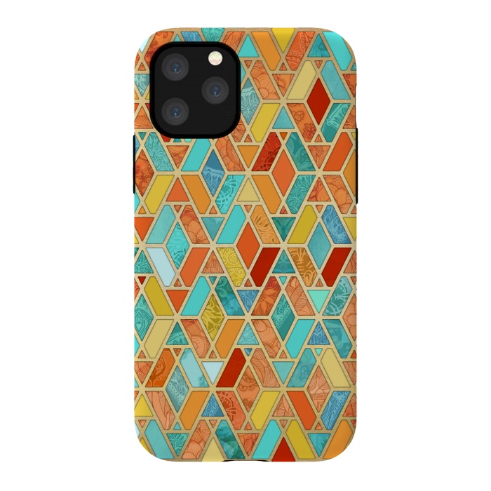 iPhone 11 Pro StrongFit Tangerine and Turquoise Geometric Fall Pattern by Micklyn Le Feuvre