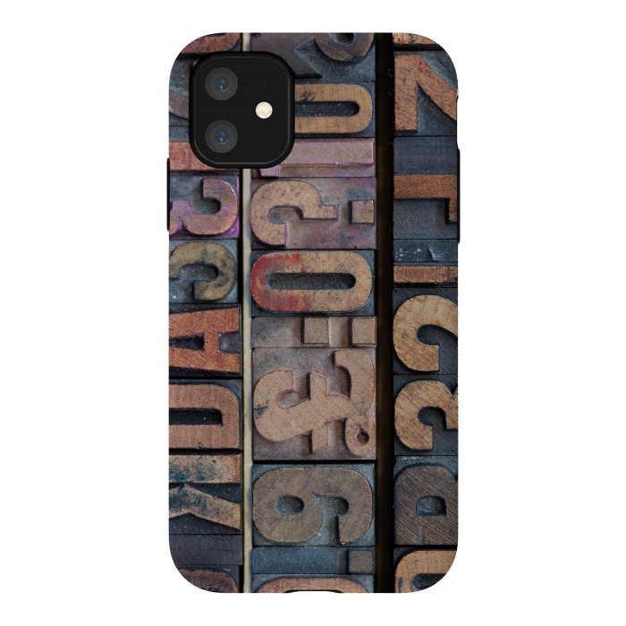 iPhone 11 StrongFit Old Wooden Print Blocks by Andrea Haase
