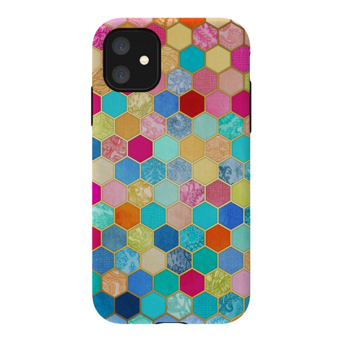 iPhone 11 StrongFit Patterned Honeycomb Patchwork in Jewel Colors by Micklyn Le Feuvre