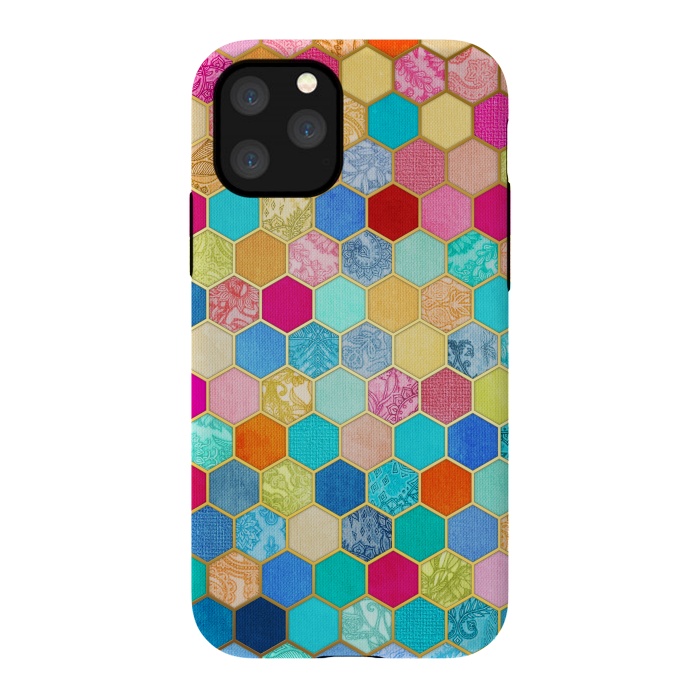 iPhone 11 Pro StrongFit Patterned Honeycomb Patchwork in Jewel Colors by Micklyn Le Feuvre