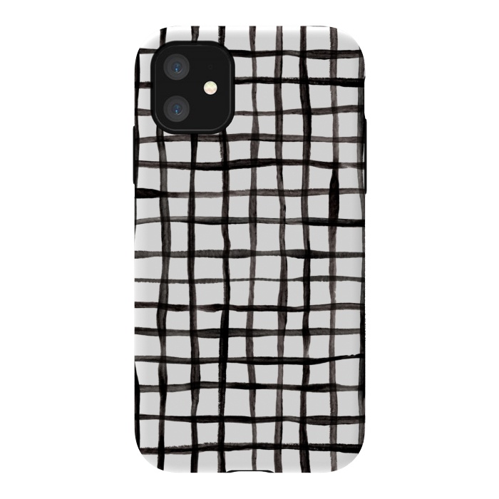 iPhone 11 StrongFit Modern Graphic Black and White Hand Painted Grid by Micklyn Le Feuvre
