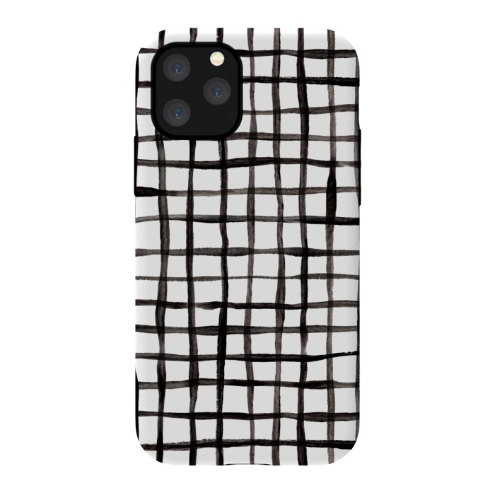 iPhone 11 Pro StrongFit Modern Graphic Black and White Hand Painted Grid by Micklyn Le Feuvre