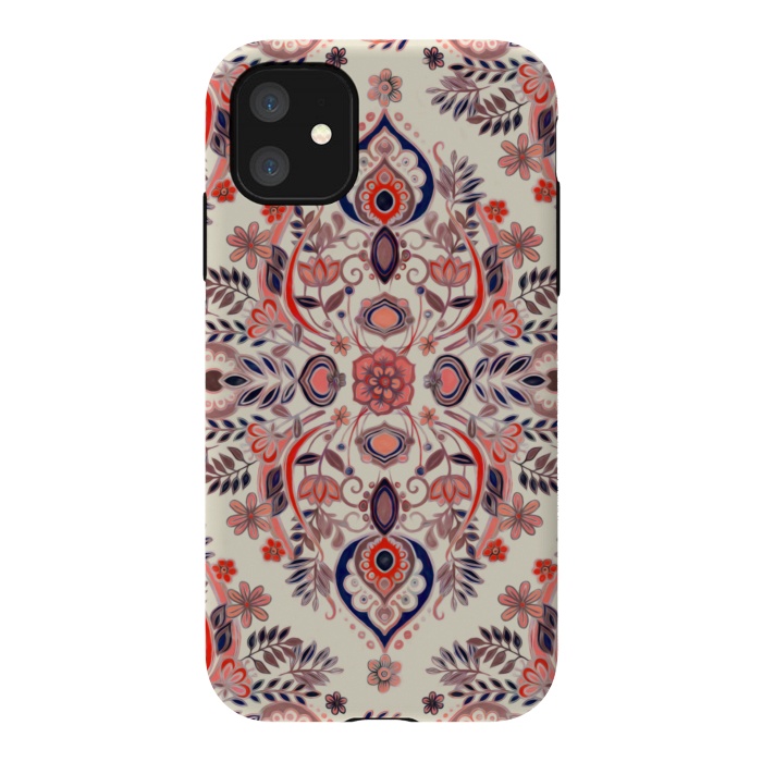 iPhone 11 StrongFit Modern Folk in Coral Red and Indigo by Micklyn Le Feuvre