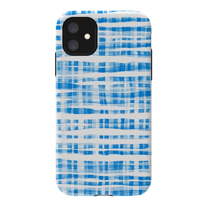 iPhone 11 StrongFit Happy Cobalt Blue Hand Painted Gingham by Micklyn Le Feuvre