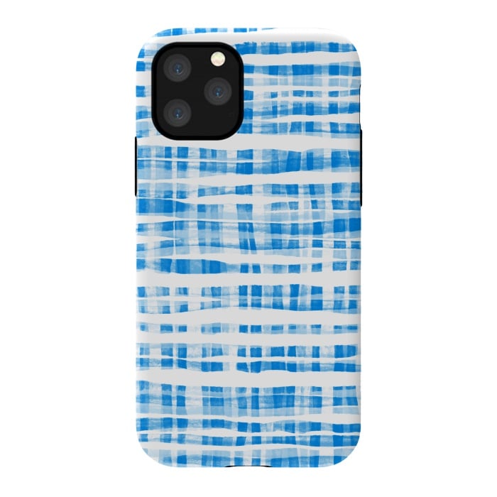 iPhone 11 Pro StrongFit Happy Cobalt Blue Hand Painted Gingham by Micklyn Le Feuvre