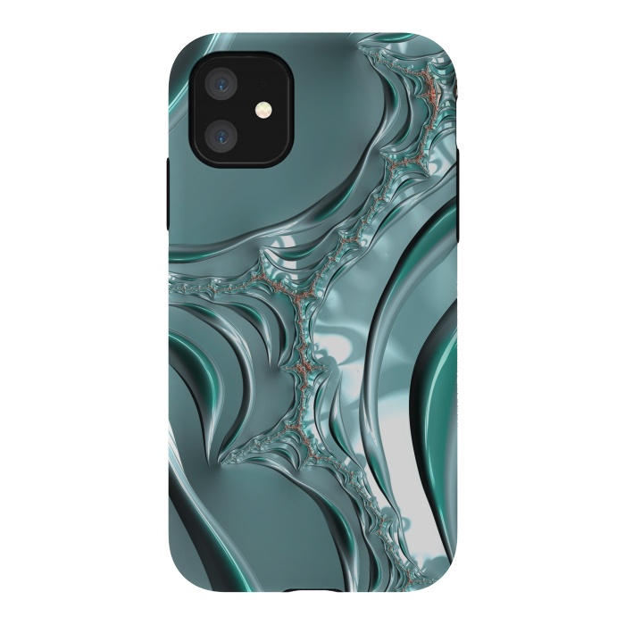 iPhone 11 StrongFit Shiny blue teal fractal 2 by Andrea Haase