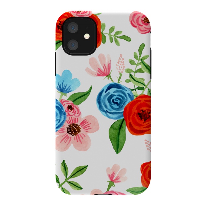 iPhone 11 StrongFit White Ditsy Block Floral Garden Print by Becky Starsmore