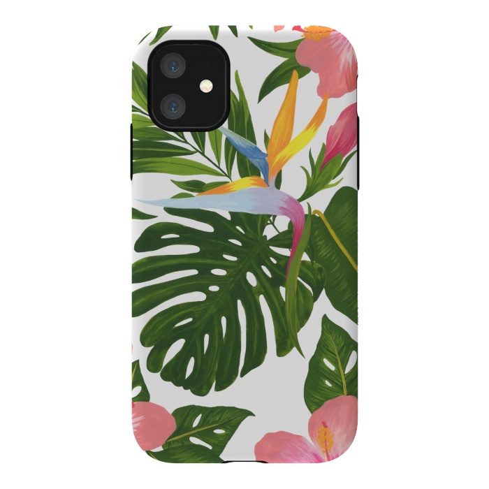 iPhone 11 StrongFit Bird Of Paradise Jungle Floral Print by Becky Starsmore
