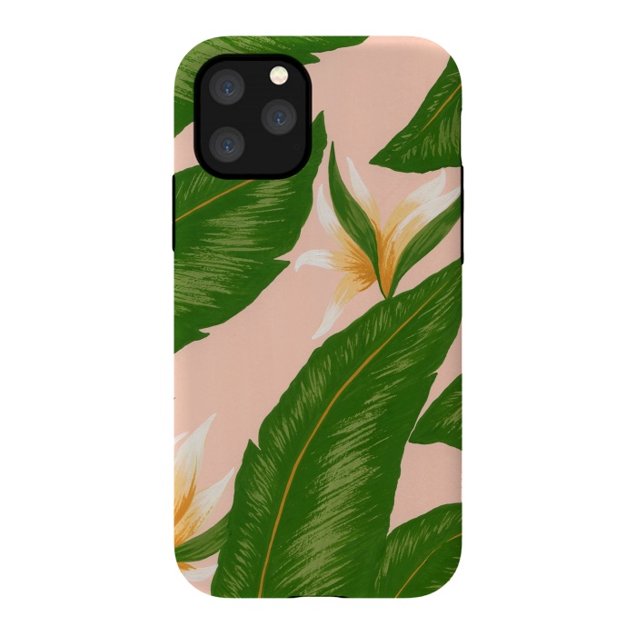 iPhone 11 Pro StrongFit Pink Bird Of Paradise Jungle Floral Print by Becky Starsmore