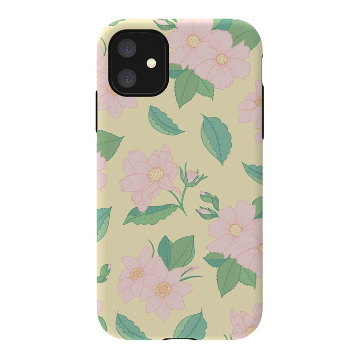 iPhone 11 StrongFit Yellow Pastel Floral Print by Becky Starsmore
