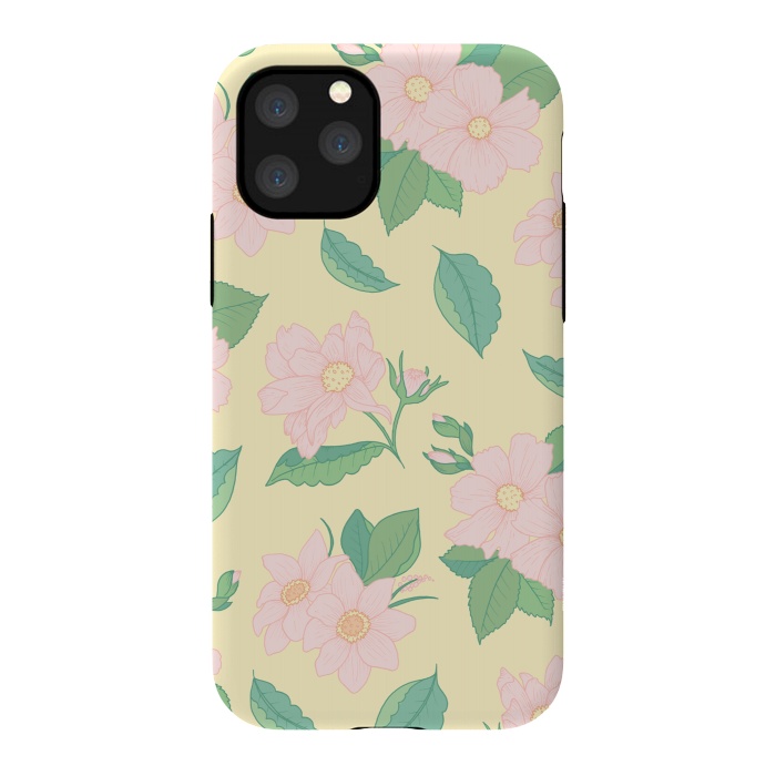 iPhone 11 Pro StrongFit Yellow Pastel Floral Print by Becky Starsmore