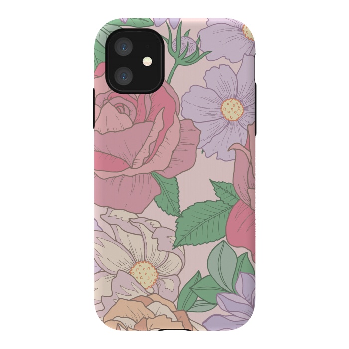 iPhone 11 StrongFit Pink Summer Rose Floral Bouquet by Becky Starsmore