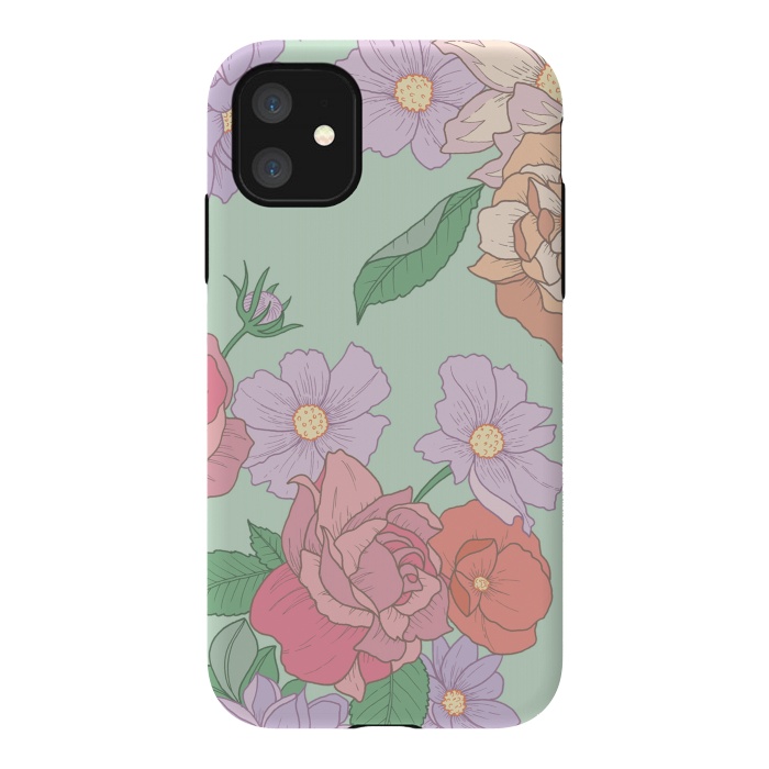 iPhone 11 StrongFit Green Floral Bouquet Print by Becky Starsmore