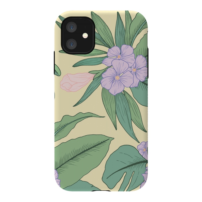 iPhone 11 StrongFit Yellow Tropical Floral Print by Becky Starsmore