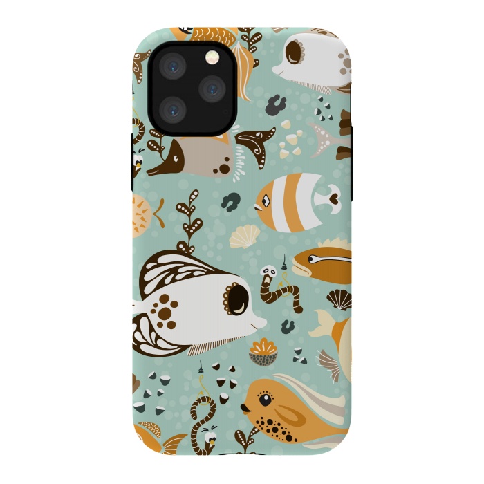 iPhone 11 Pro StrongFit Funny Fish in Orange and Brown by Paula Ohreen