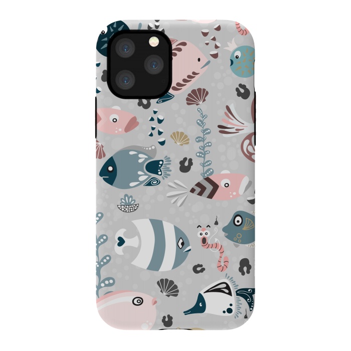 iPhone 11 Pro StrongFit Funny Fish in Pink and Blue by Paula Ohreen