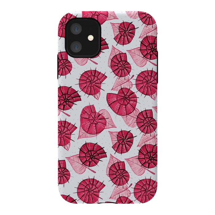 iPhone 11 StrongFit Pink Snails And LeavesPattern by Boriana Giormova