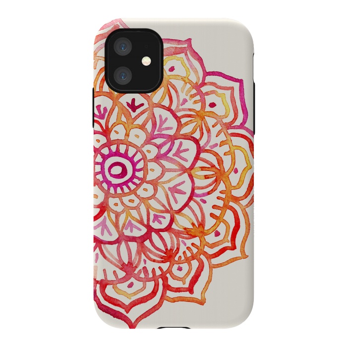 iPhone 11 StrongFit Watercolor Mandala in Sunset Colors by Micklyn Le Feuvre