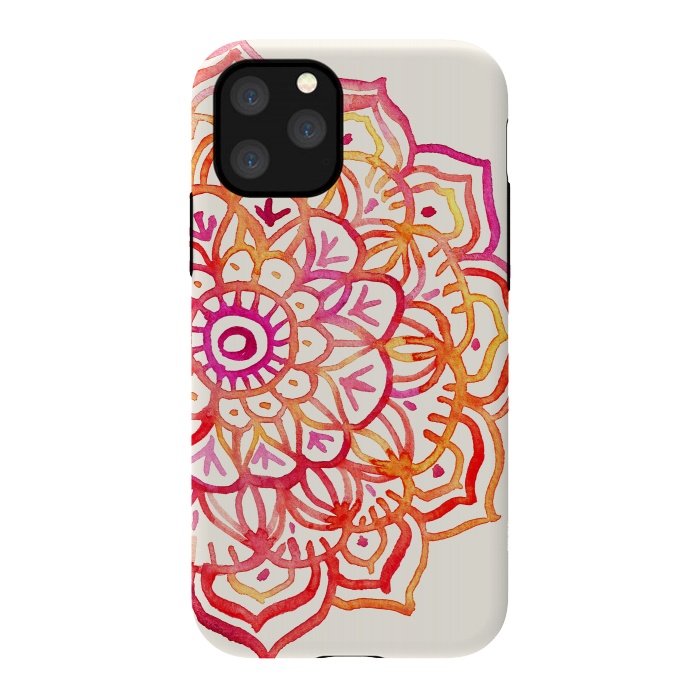 iPhone 11 Pro StrongFit Watercolor Mandala in Sunset Colors by Micklyn Le Feuvre