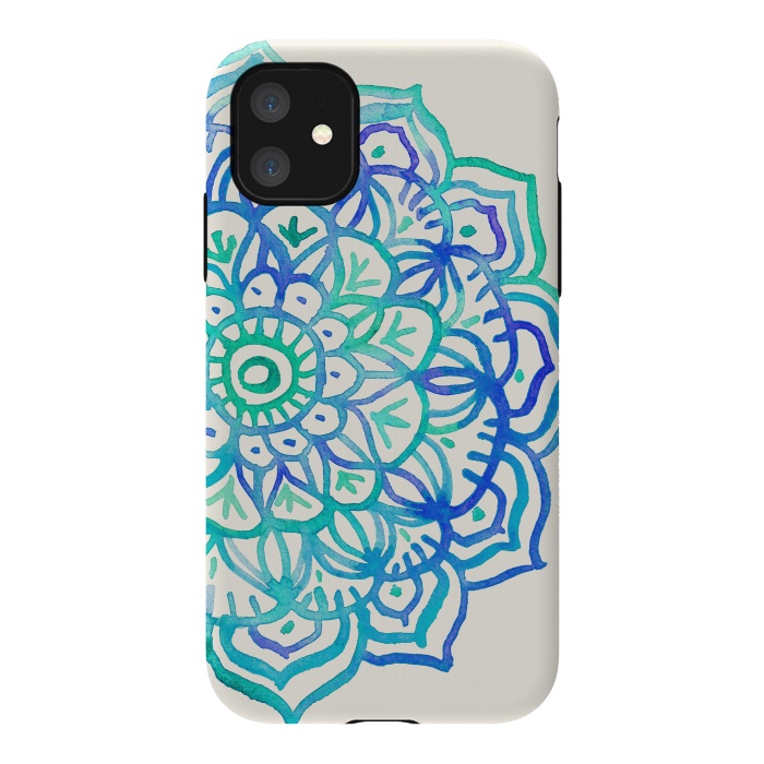 iPhone 11 StrongFit Watercolor Mandala in Ocean Colors by Micklyn Le Feuvre