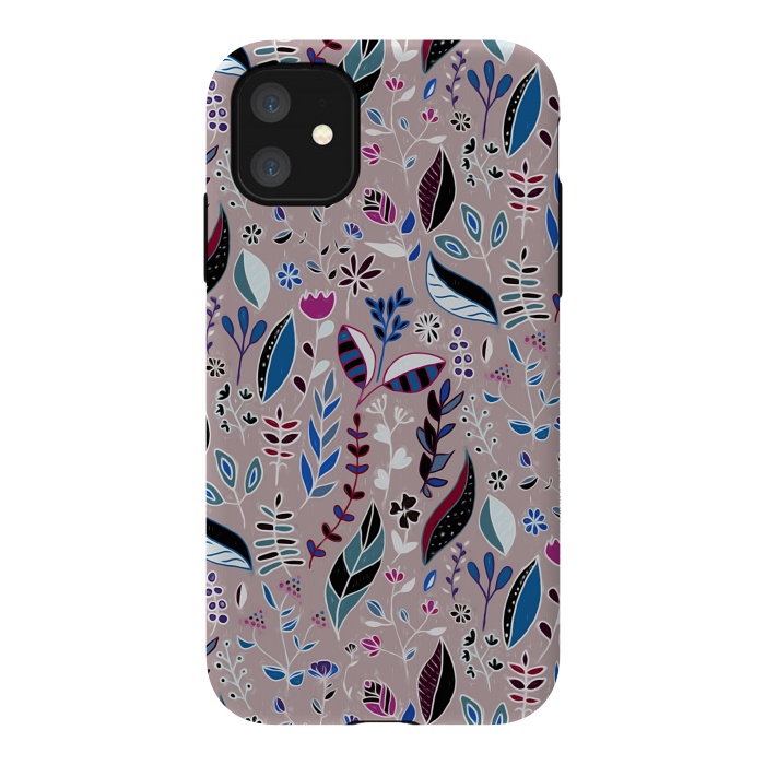 iPhone 11 StrongFit Vibrant Nature Doodle On soft Grey  by Tigatiga