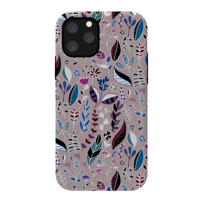 iPhone 11 Pro StrongFit Vibrant Nature Doodle On soft Grey  by Tigatiga