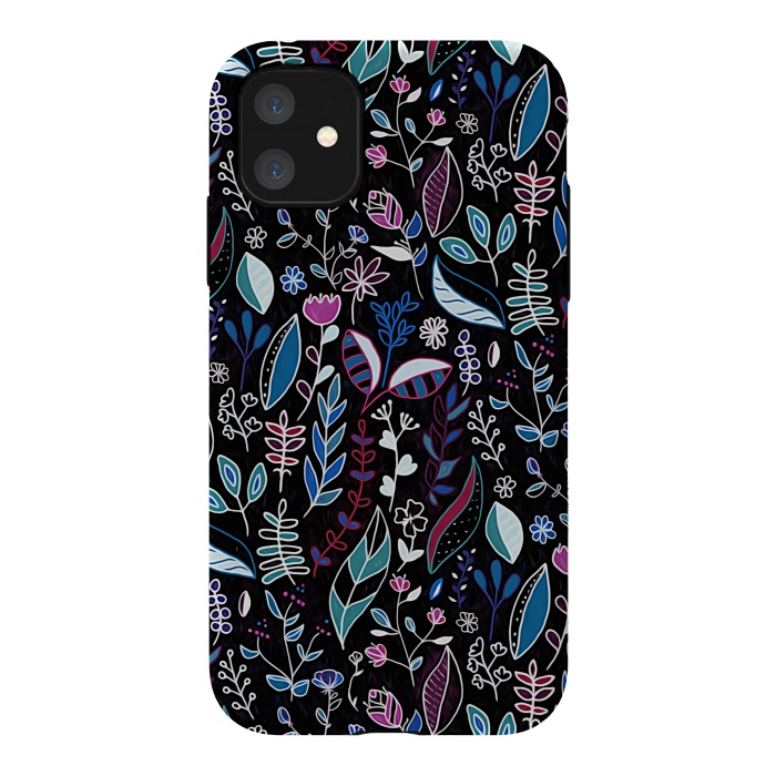 iPhone 11 StrongFit Vibrant Midnight Nature Doodle by Tigatiga