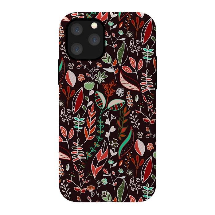 iPhone 11 Pro StrongFit Autumn Nature Doodle On Brown  by Tigatiga